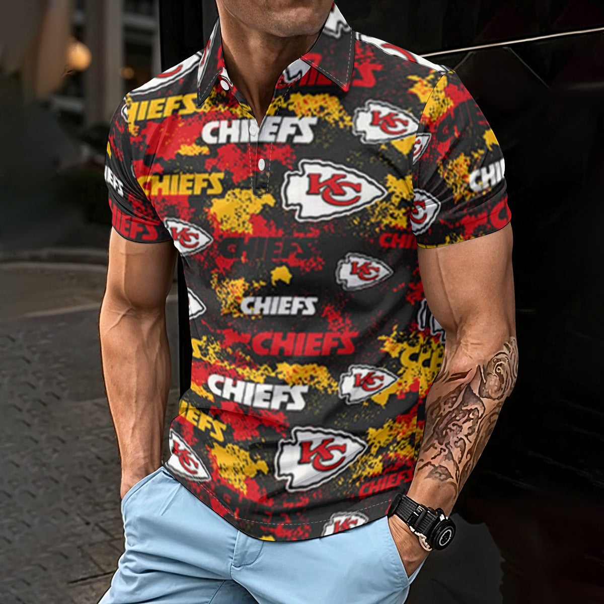 Kansas City Chiefs Men's Polo Shirt red gold football outfit image 1.0