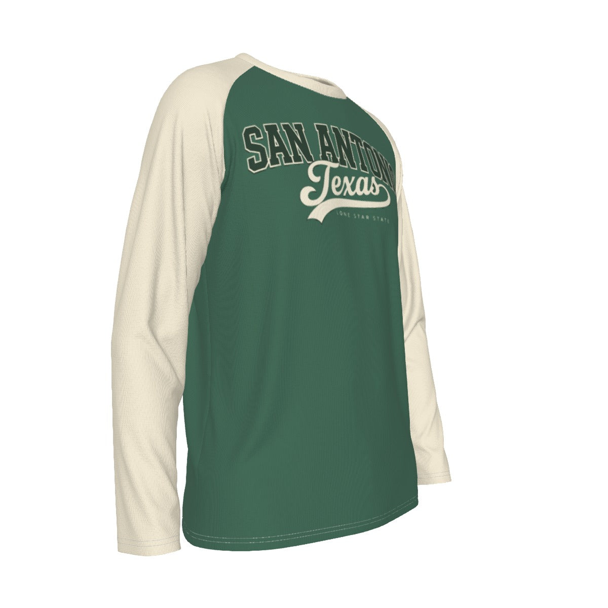 San Antonio Texas Forest Green and Cream Long Sleeve Shirt Men Vintage Varsity Raglan Tee
