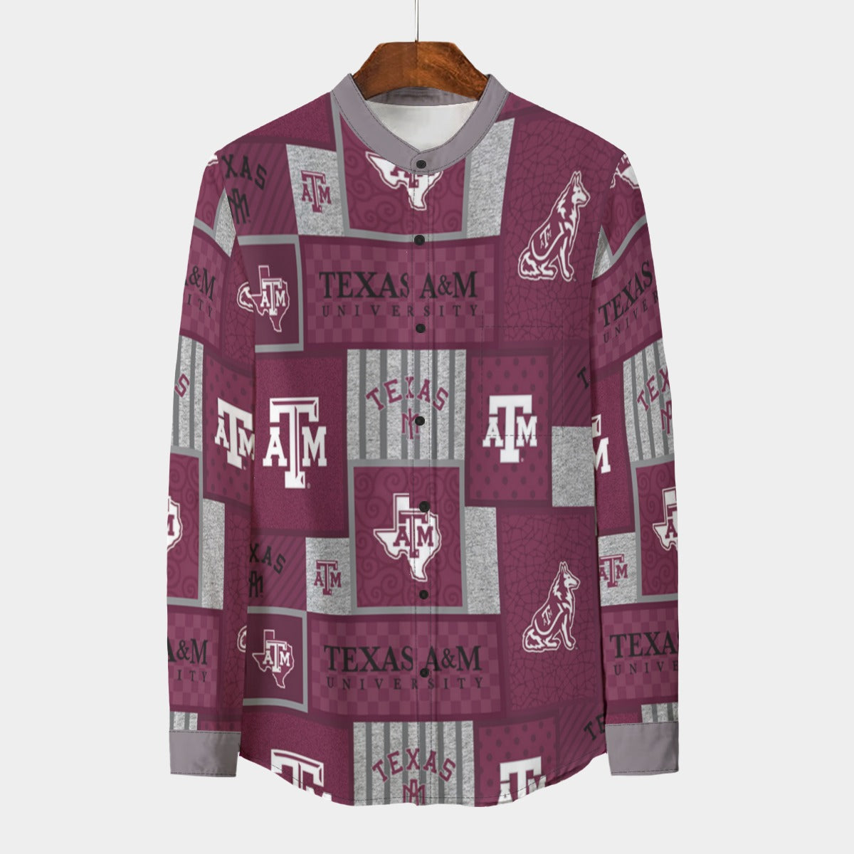 Texas A&M Aggies Stand Collar Shirt With Long Sleeve|110GSM Imitation Flax - Aggies fan gear varsity sportswear product image 1.0