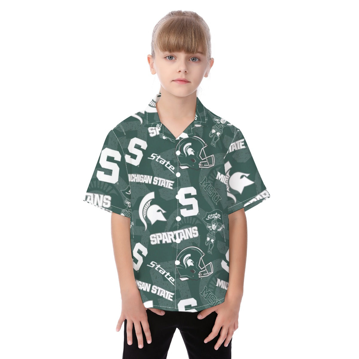 Michigan State Spartans Kid's Hawaiian Vacation Shirt - Big Ten football apparel varsity sportswear product image 1.0