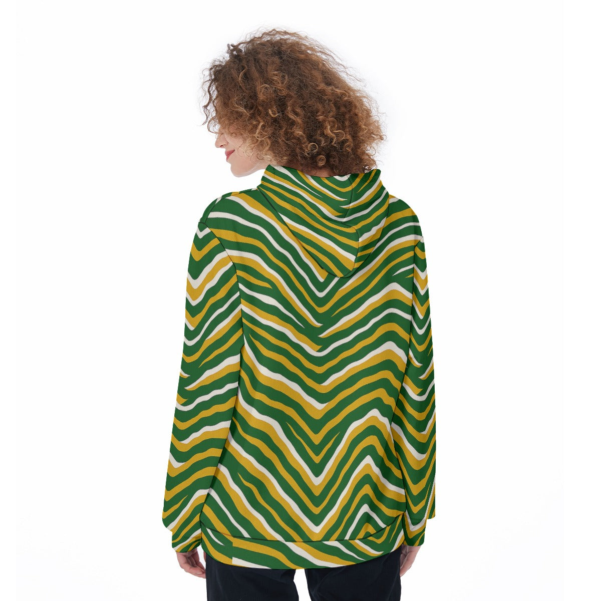 White Smoke Green Bay Football Zebra Women’s Pullover Hoodie – Yellow Green Game Day Streetwear