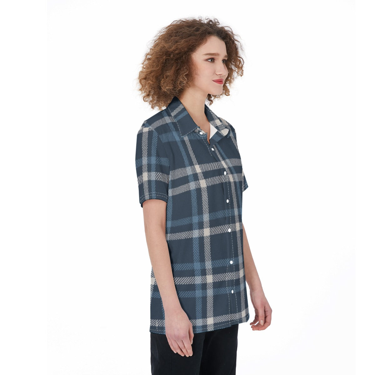 navy gray plaid women game day shirt