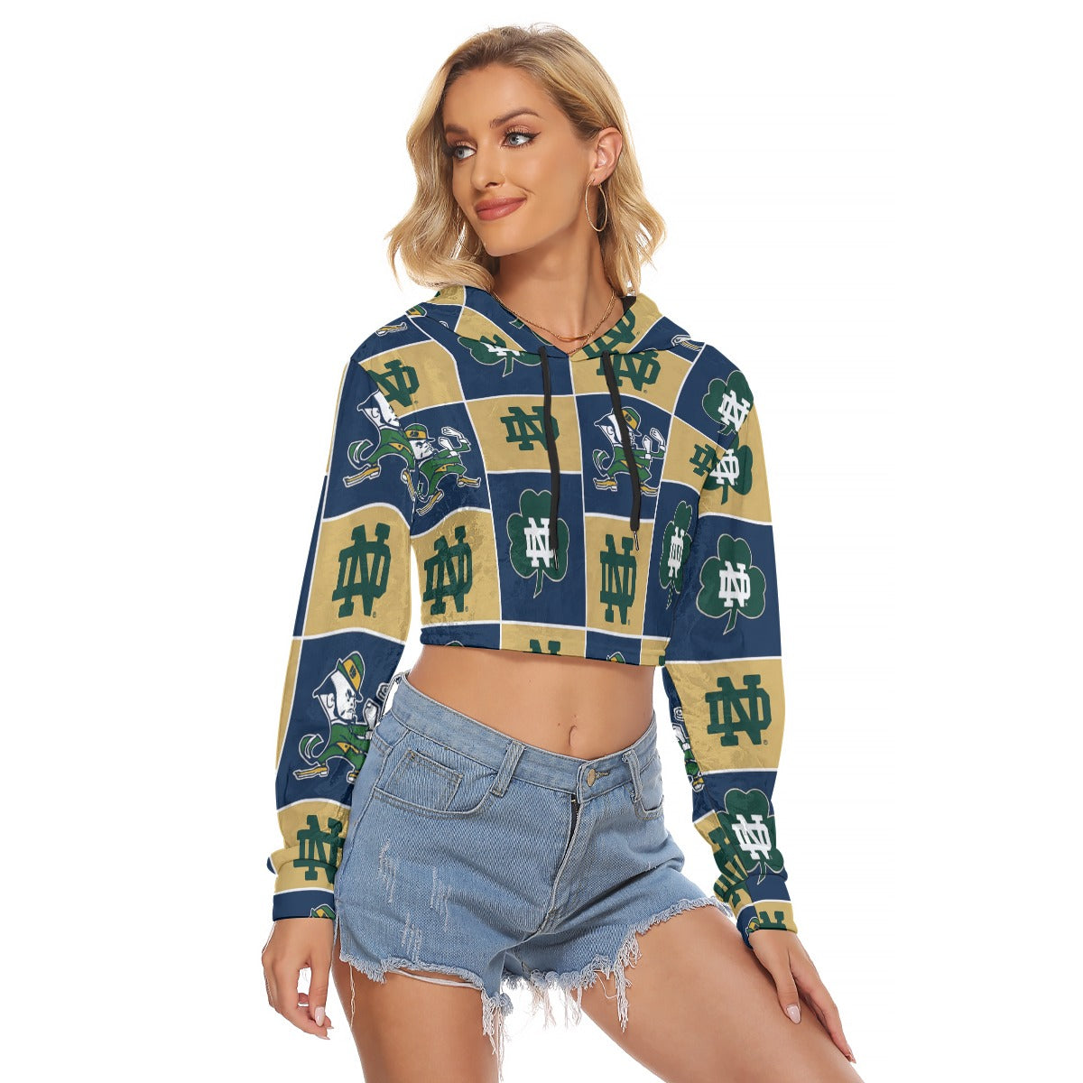 Notre Dame - Fighting Irish Women's Crop Top Hoodie|Velvet White varsity sports apparel