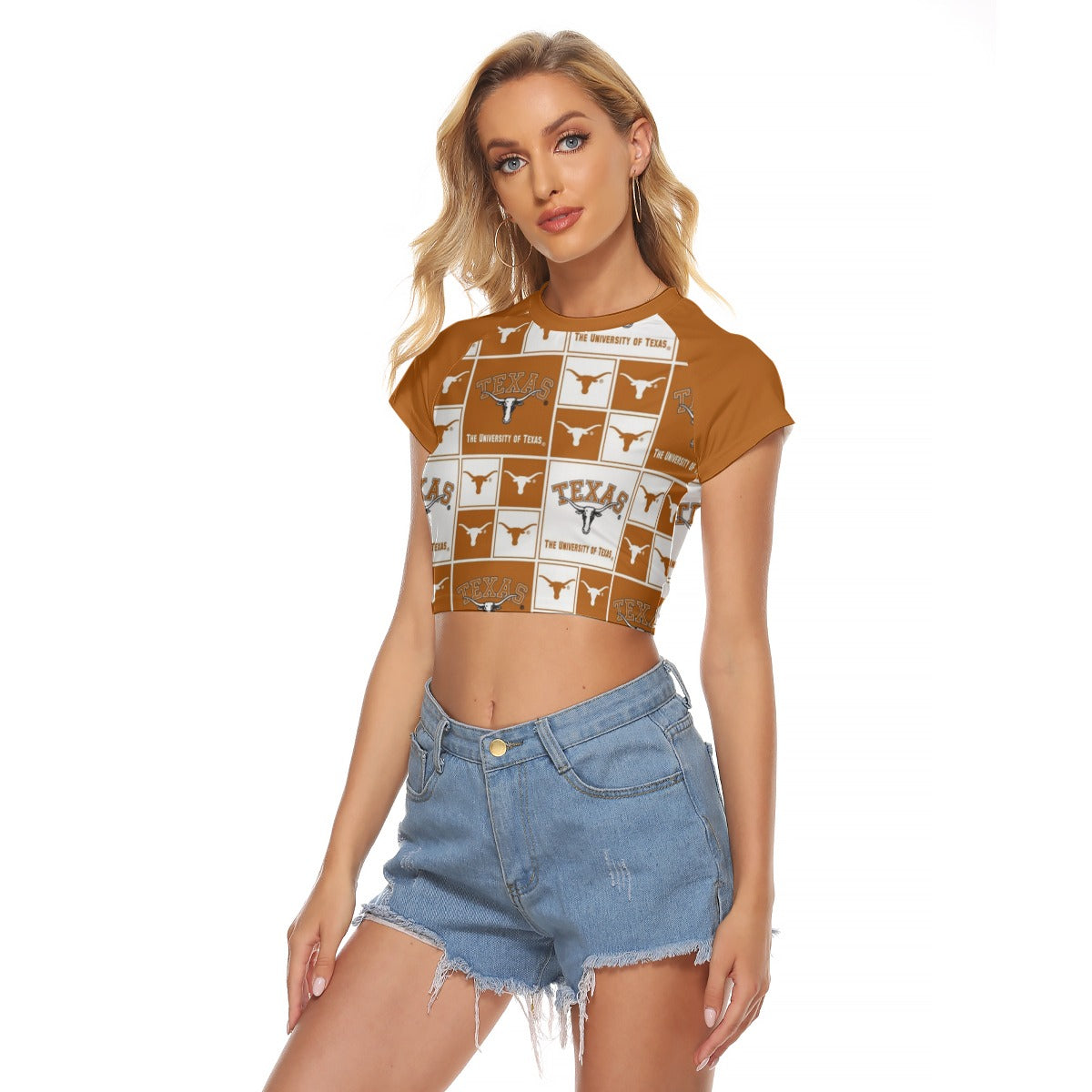 Texas at Austin - Longhorns Women's Raglan Cropped T-shirt White varsity sports apparel