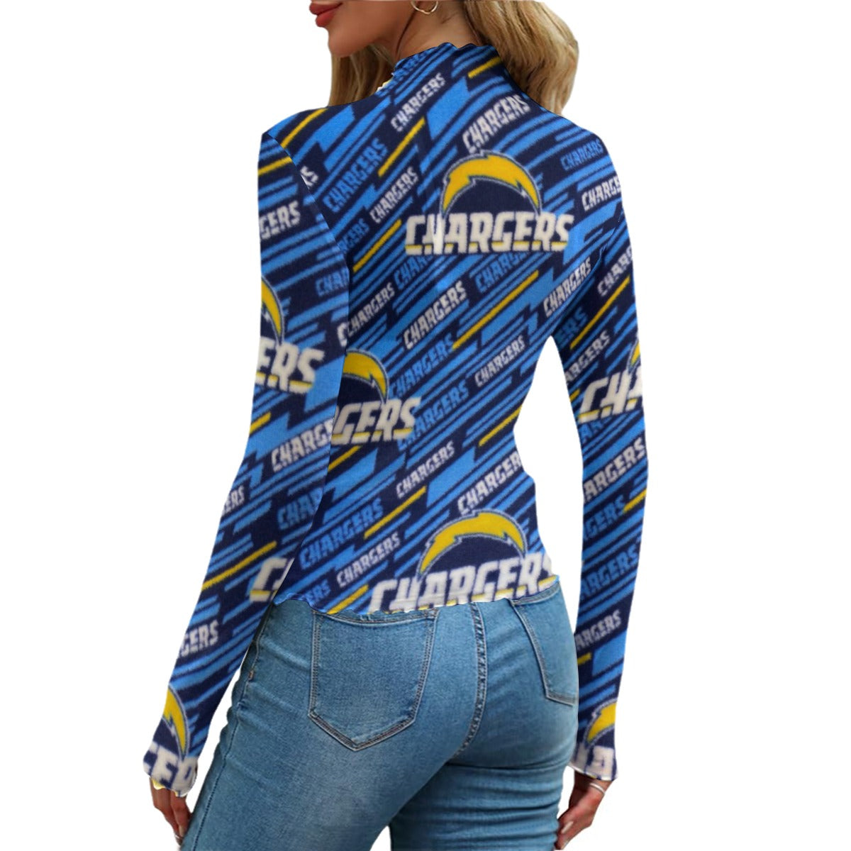los-angeles-chargers-womens-mesh-t-shirt powder blue yellow football fabric breathable detail