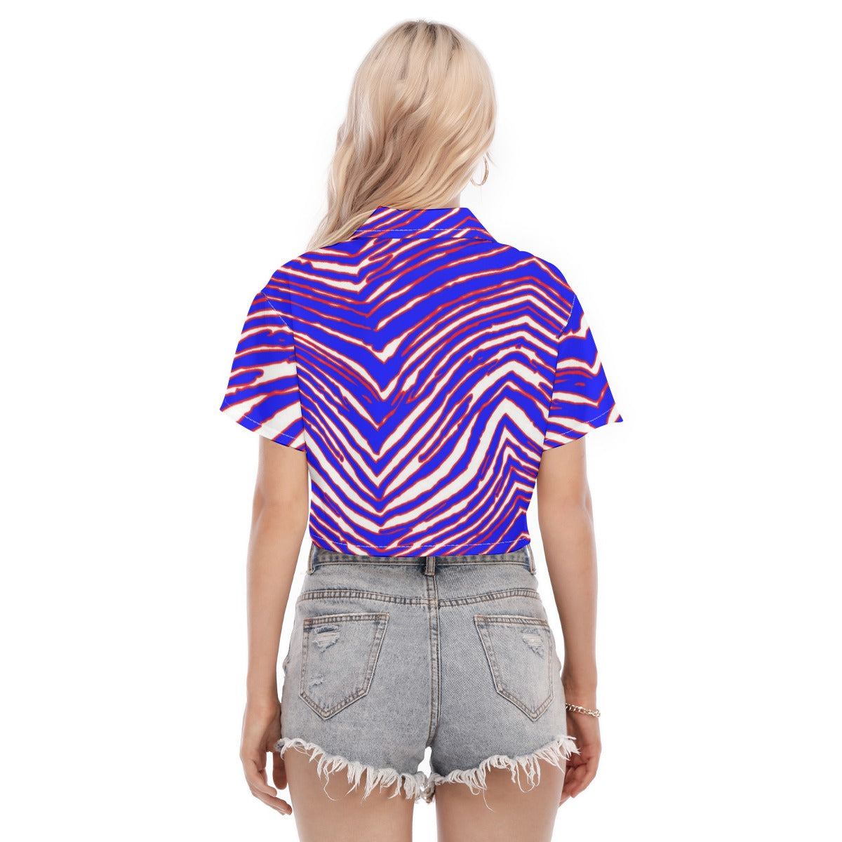 Buffalo Football Women's Cropped Shirt – Red Blue White Zebra Game Day Style