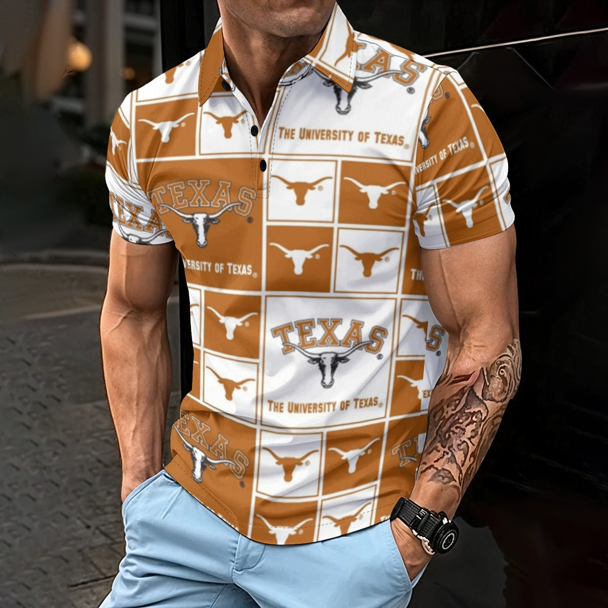 Texas Longhorns Men's Polo Shirt White varsity sports apparel