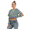 White Smoke Seattle Football striped Women's Heavy Fleece Hoodie With Hollow Out Sleeve