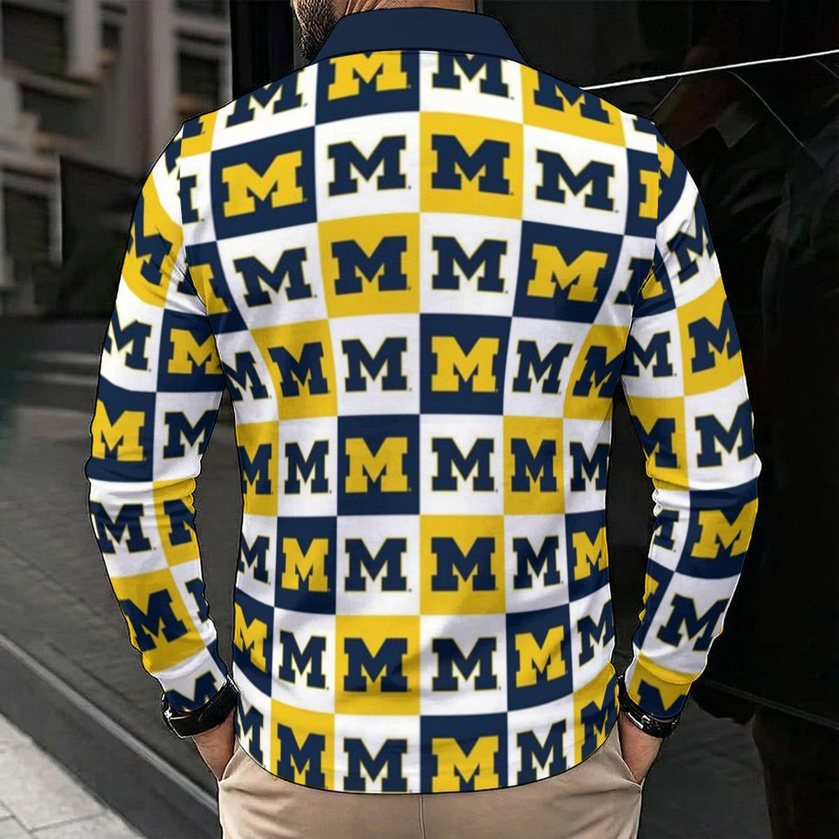Michigan - Wolverines Men's Polo Shirt With Long Sleeve White varsity sports apparel