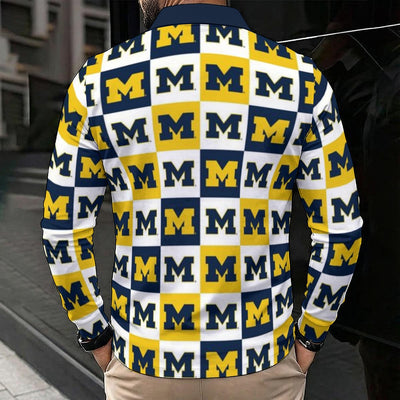 Michigan - Wolverines Men's Polo Shirt With Long Sleeve White varsity sports apparel