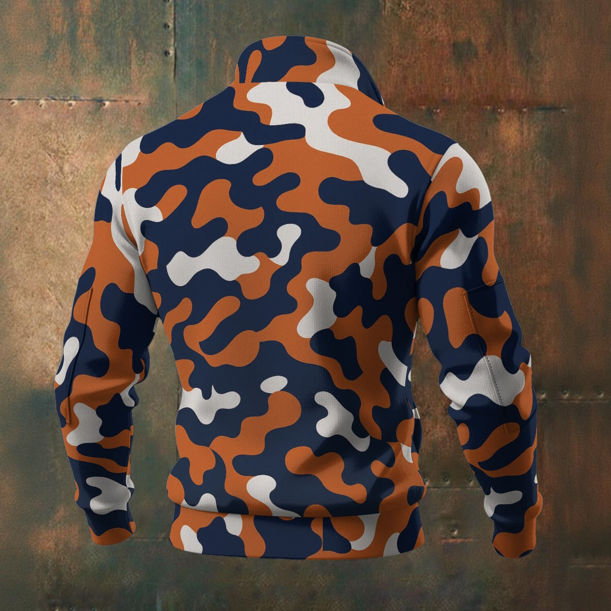 Dark Slate Gray Chicago Football Camo Bomber Jacket – Navy Orange Game Day Streetwear Outerwear