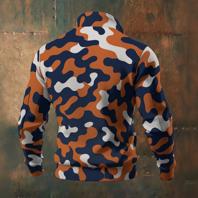 Dark Slate Gray Chicago Football Camo Bomber Jacket – Navy Orange Game Day Streetwear Outerwear