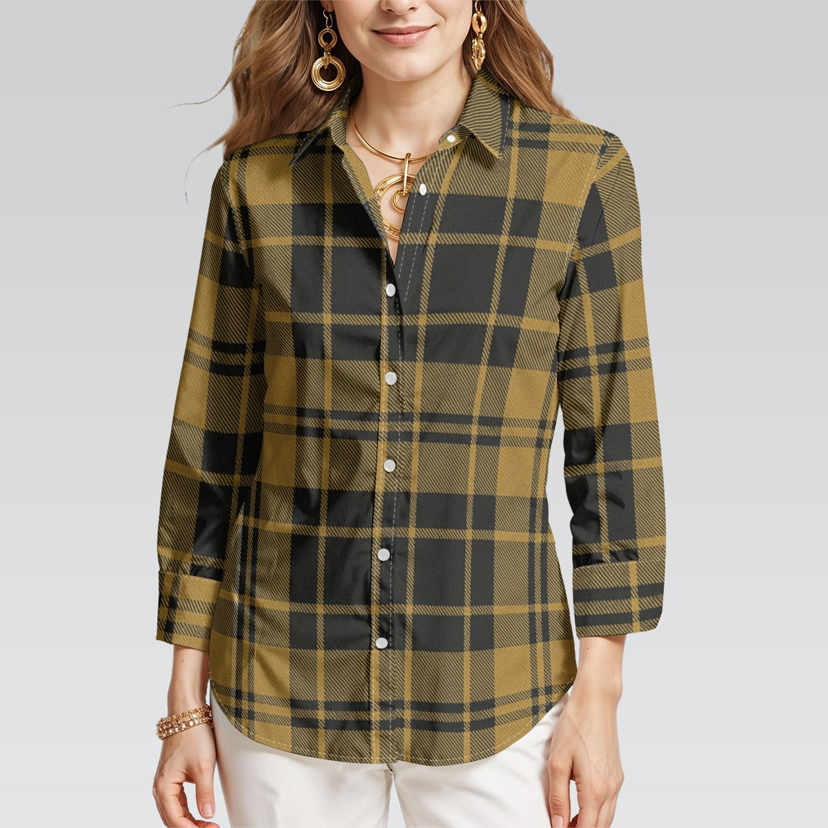 colorado buffaloes tartan plaid black gold women's mid-length sleeve shirt women tartan plaid game day shirt