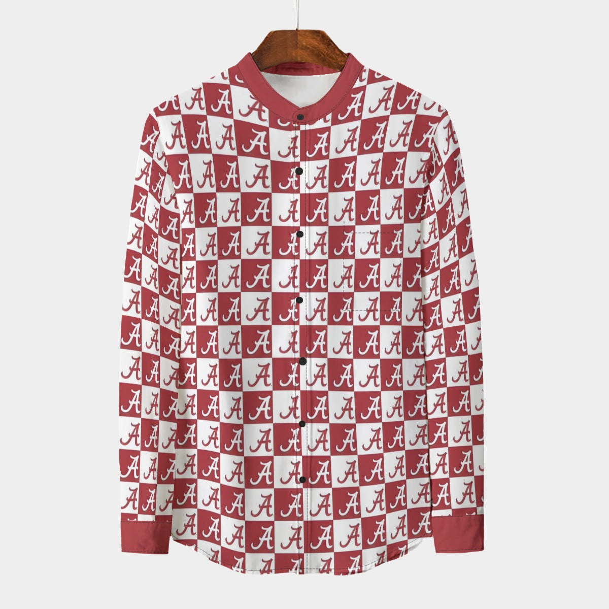 Alabama Crimson Tide Stand Collar Shirt With Long Sleeve|110GSM Imitation Flax  varsity sports apparel