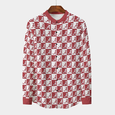 Alabama Crimson Tide Stand Collar Shirt With Long Sleeve|110GSM Imitation Flax  varsity sports apparel