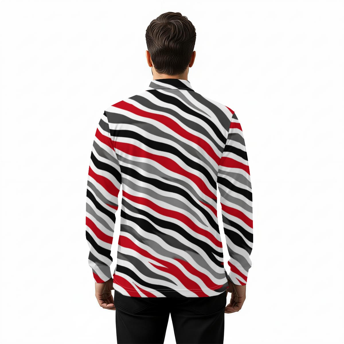 White Smoke Ohio State Men's Long Sleeve Polo Shirt scarlet white football tee