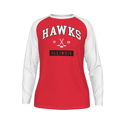 Chicago Illinois Hockey Red and White Shirt – 1926 Vintage Long Sleeve Raglan Tee – lightweight game day shirt, breathable comfort wear, image 1.0