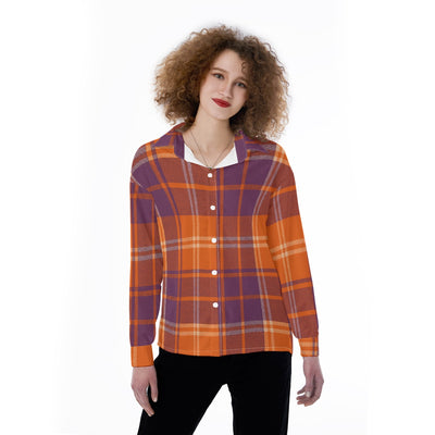 auburn tigers tartan plaid orange navy women's satin shirt women tartan plaid game day shirt