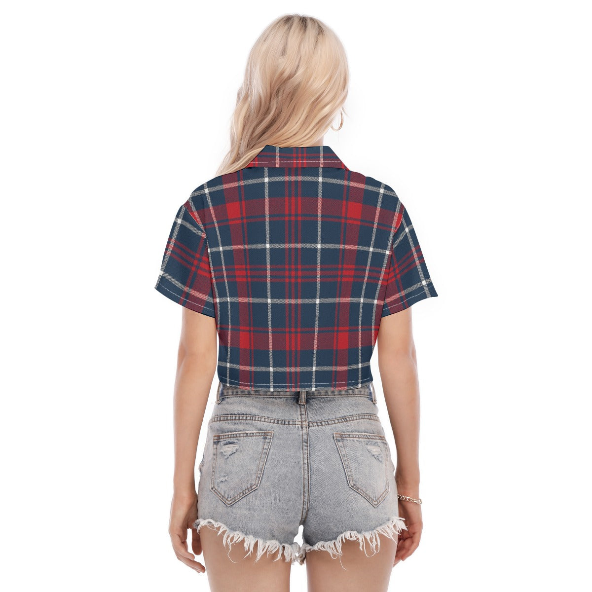 Arizona Wildcats Tartan Plaid Navy Red Women's Cropped Shirt