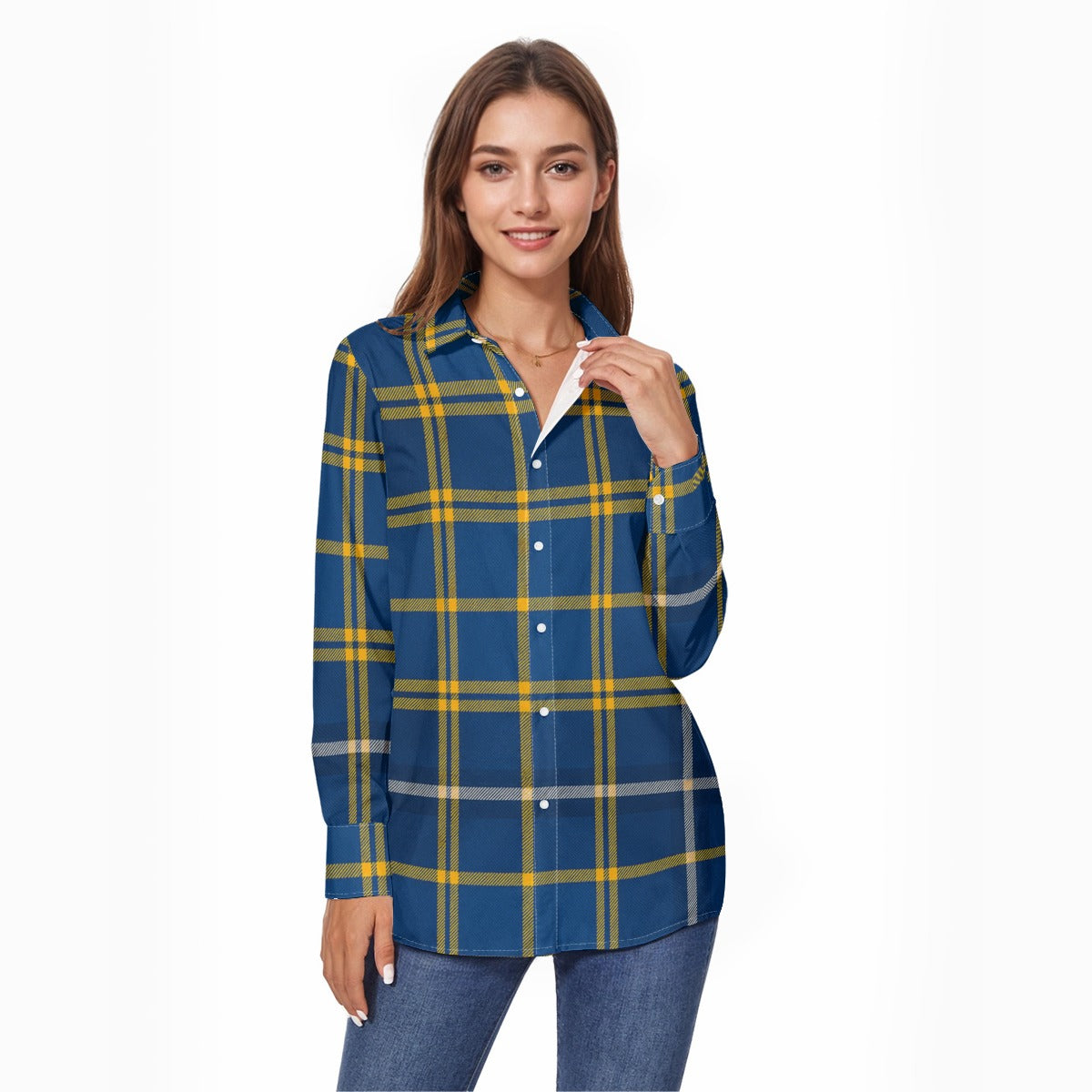 west virginia mountaineers tartan plaid blue gold women's comfort shirt with button|125gsm cotton blue gold tartan plaid mountaineers game day fashion