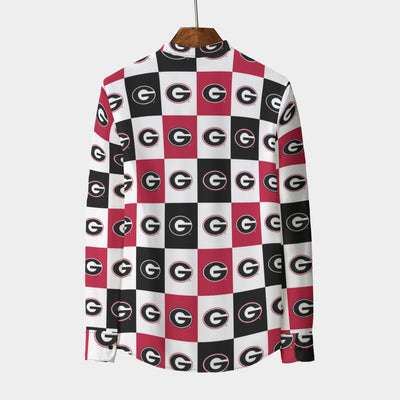 Georgia Bulldogs Stand Collar Shirt With Long Sleeve|110GSM Imitation Flax White varsity sports apparel