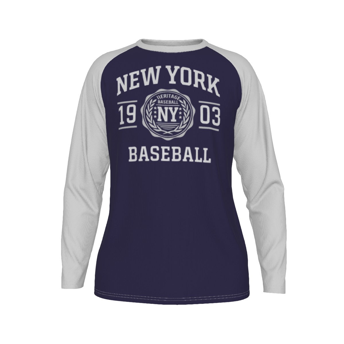 New York Baseball Raglan Long Sleeve Shirt – Navy and Light Gray Heritage Athletic Tee Est. 1903 – nfl fan apparel, game day outfit, image 1.0
