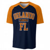 Orlando Florida Navy and Orange V Neck T Shirt – Varsity Athletic FL Tee – fan gear, fan gear, image 1.0