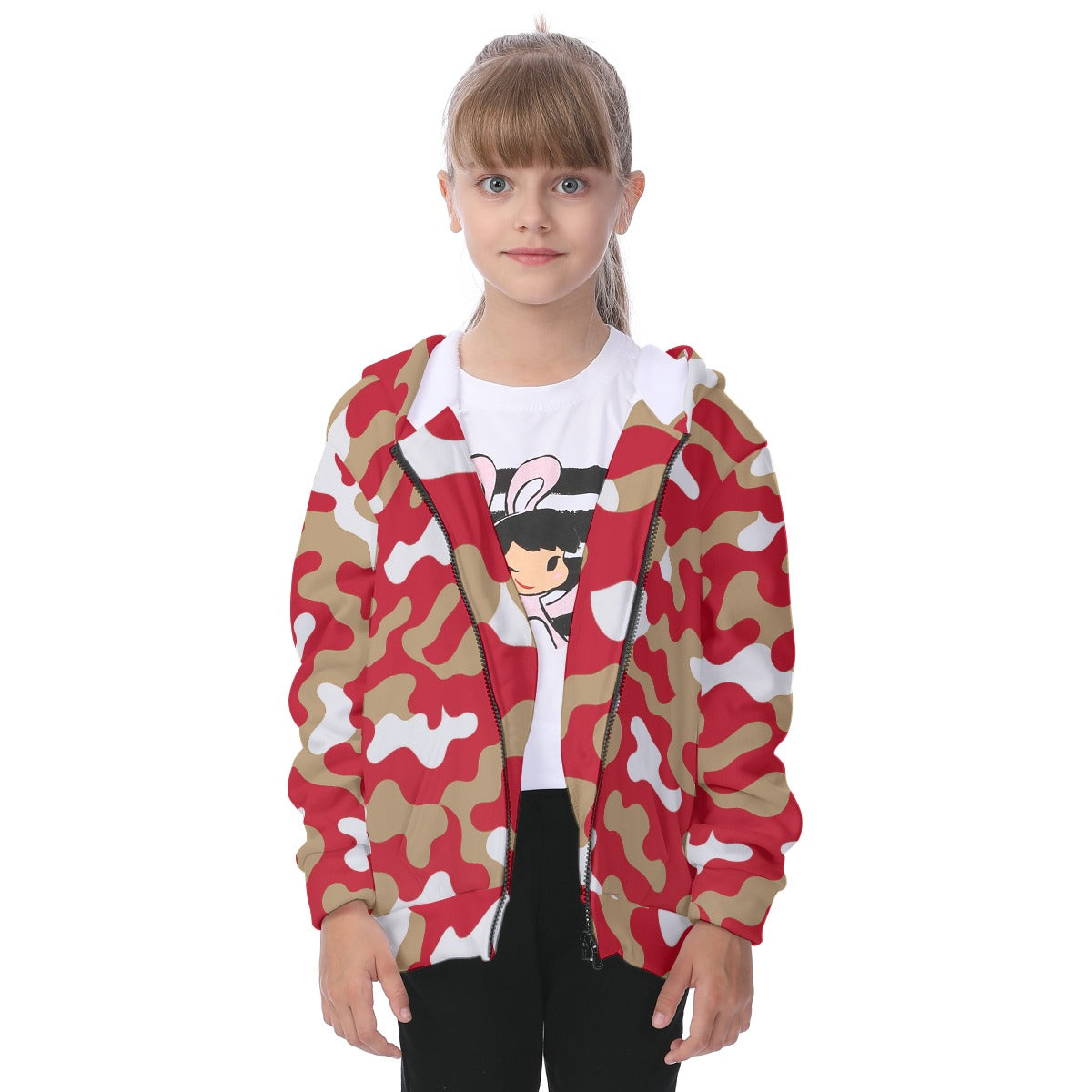 San Francisco Football Camo Kid's Heavy Fleece Zip Up Hoodie – lightweight game day shirt, casual fan outfit, image 1.0