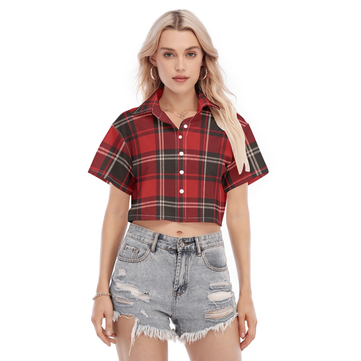 red black plaid women football fashion top