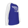 Dark Slate Blue Tampa FL Varsity Royal Blue and White Long Sleeve Shirt Men Athletic Raglan Tee