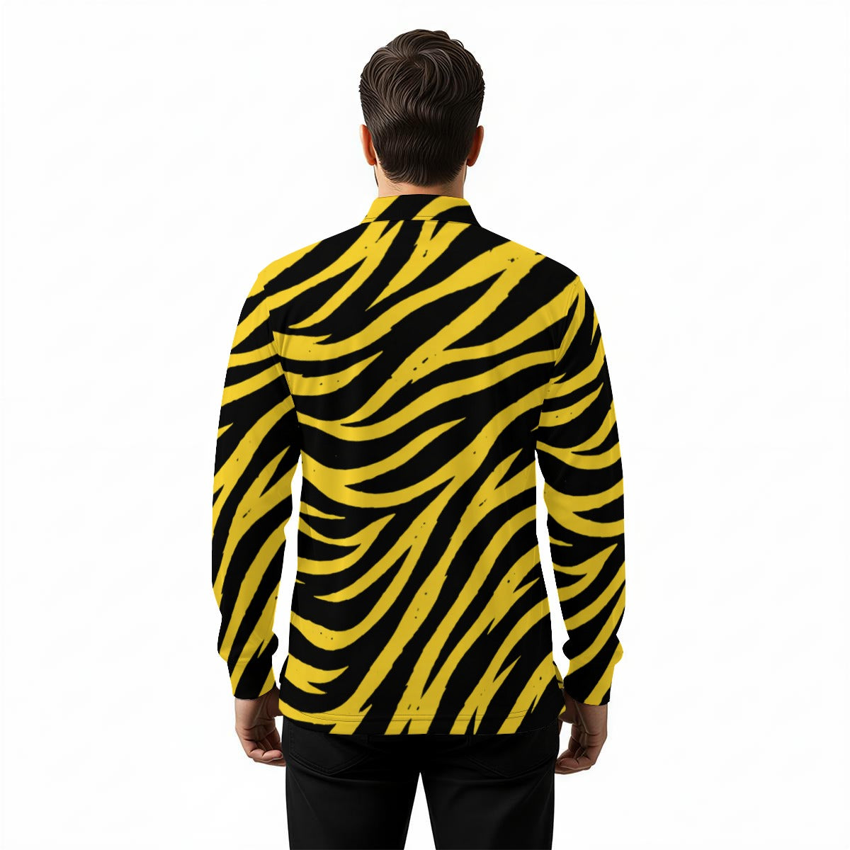 White Smoke Pittsburgh Football Yellow Black Zebra Men's Long Sleeve Polo Shirt