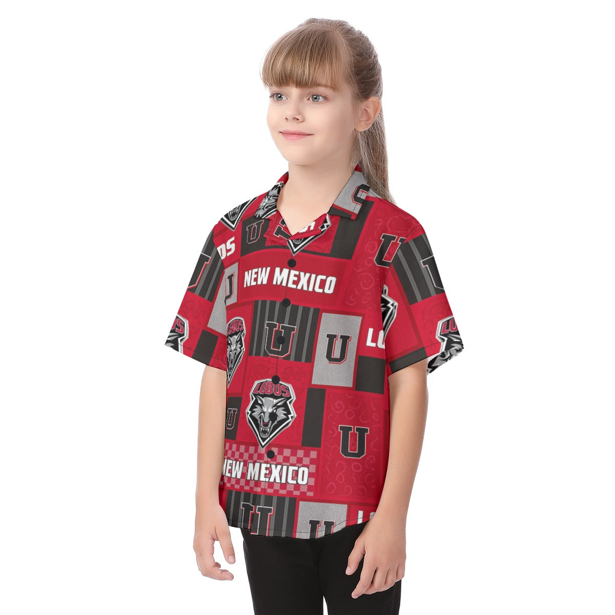 New Mexico Lobos Kid's Hawaiian Vacation Shirt White game day apparel
