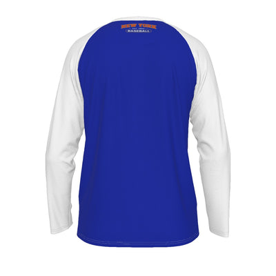 Midnight Blue New York Baseball Blue Raglan Shirt with White Sleeves – Long Sleeve Game Day Tee