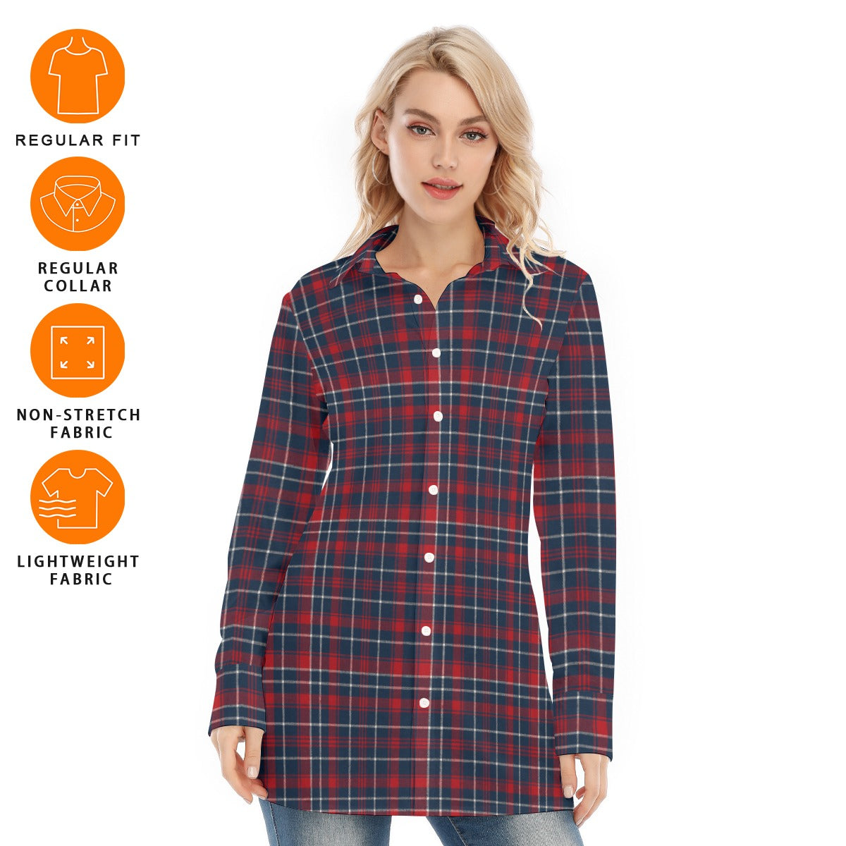 Arizona Wildcats Tartan Plaid Navy Red Women's Long Shirt