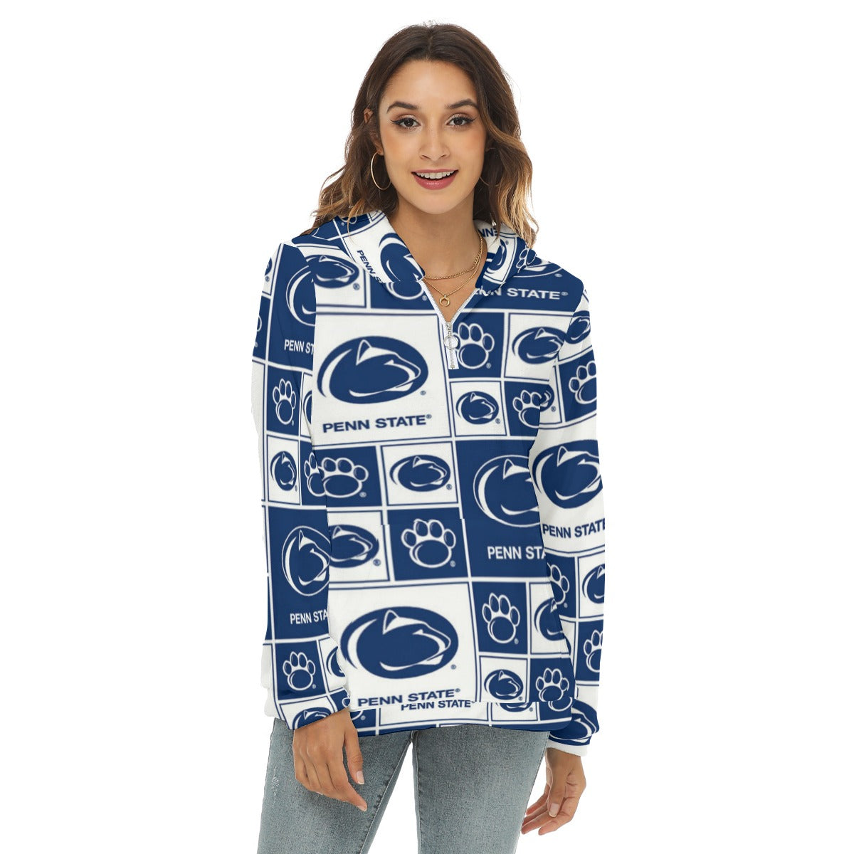 Penn State - Nittany Lions Women's Borg Fleece Hoodie With Half Zip White varsity sports apparel
