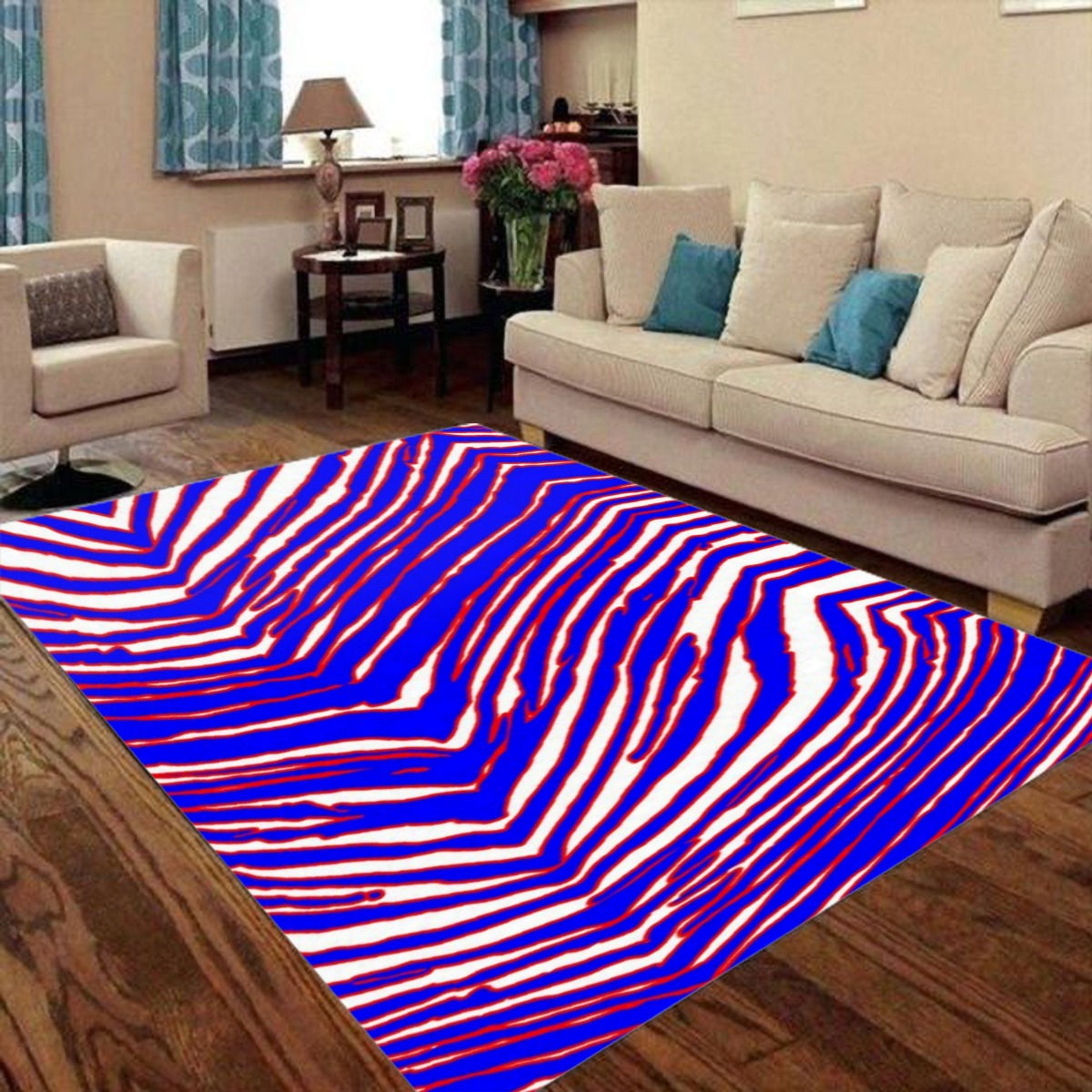 Buffalo football Foldable Rectangular Floor Mat – Red Blue White Zebra Game Day Style