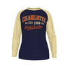 Charlotte NC Est 1768 Long Sleeve Varsity Shirt – Navy Gold North Carolina Raglan – nfl fan apparel, sportswear style, image 1.0
