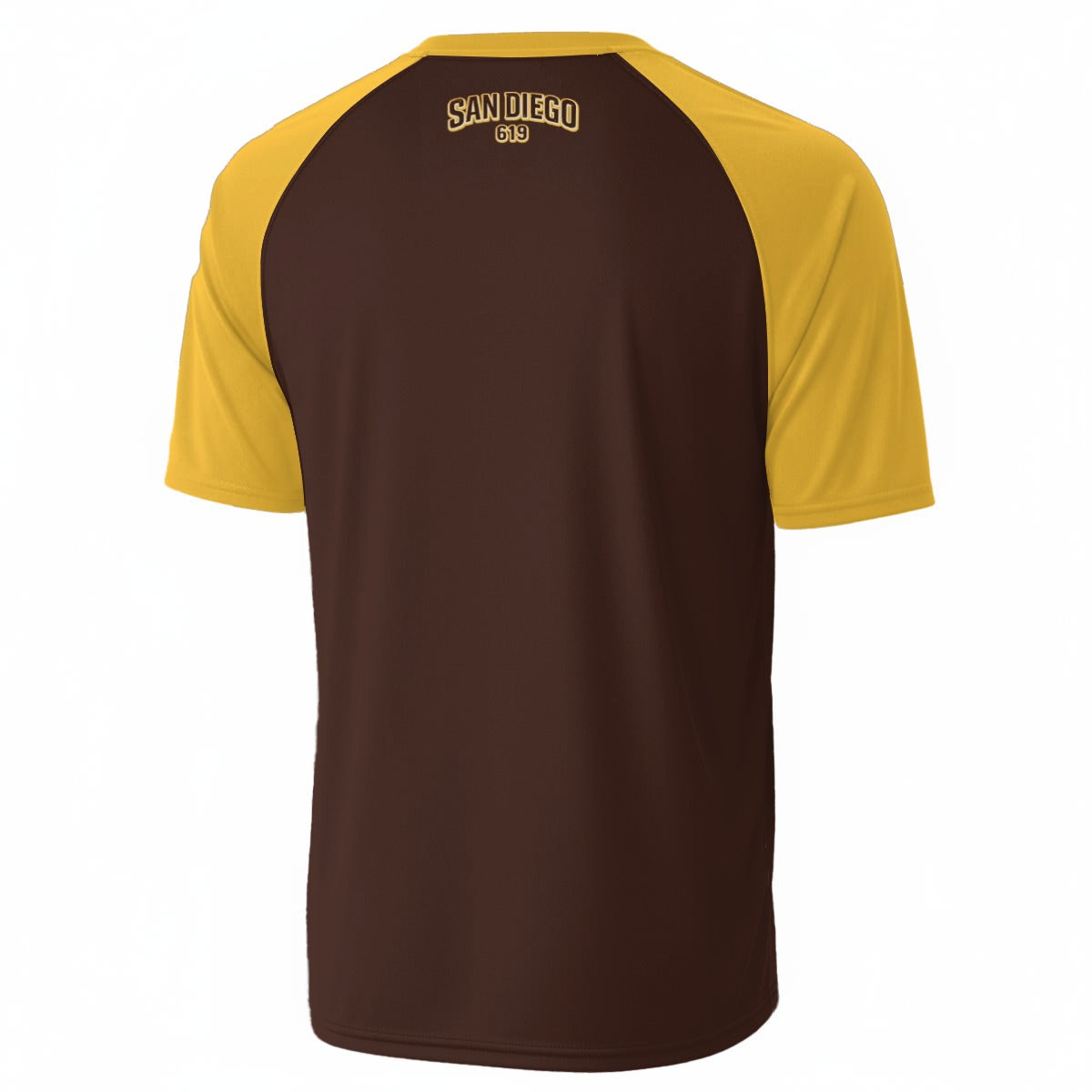 San Diego 619 Baseball Style T-Shirt – Brown and Mustard Yellow Retro Streetwear