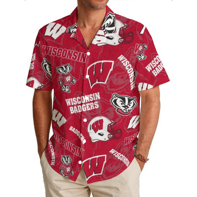 Wisconsin Madison Badgers Men's Hawaiian Shirt|150GSM - Badgers football tee varsity sportswear product image 1.0