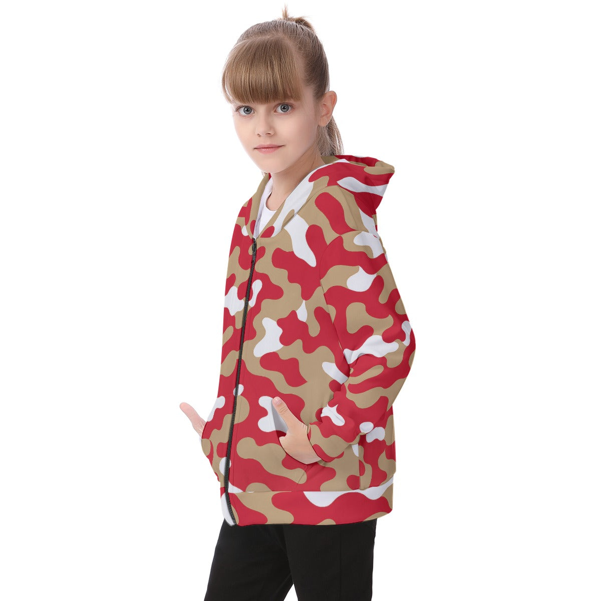 White Smoke San Francisco Football Camo Kid's Heavy Fleece Zip Up Hoodie