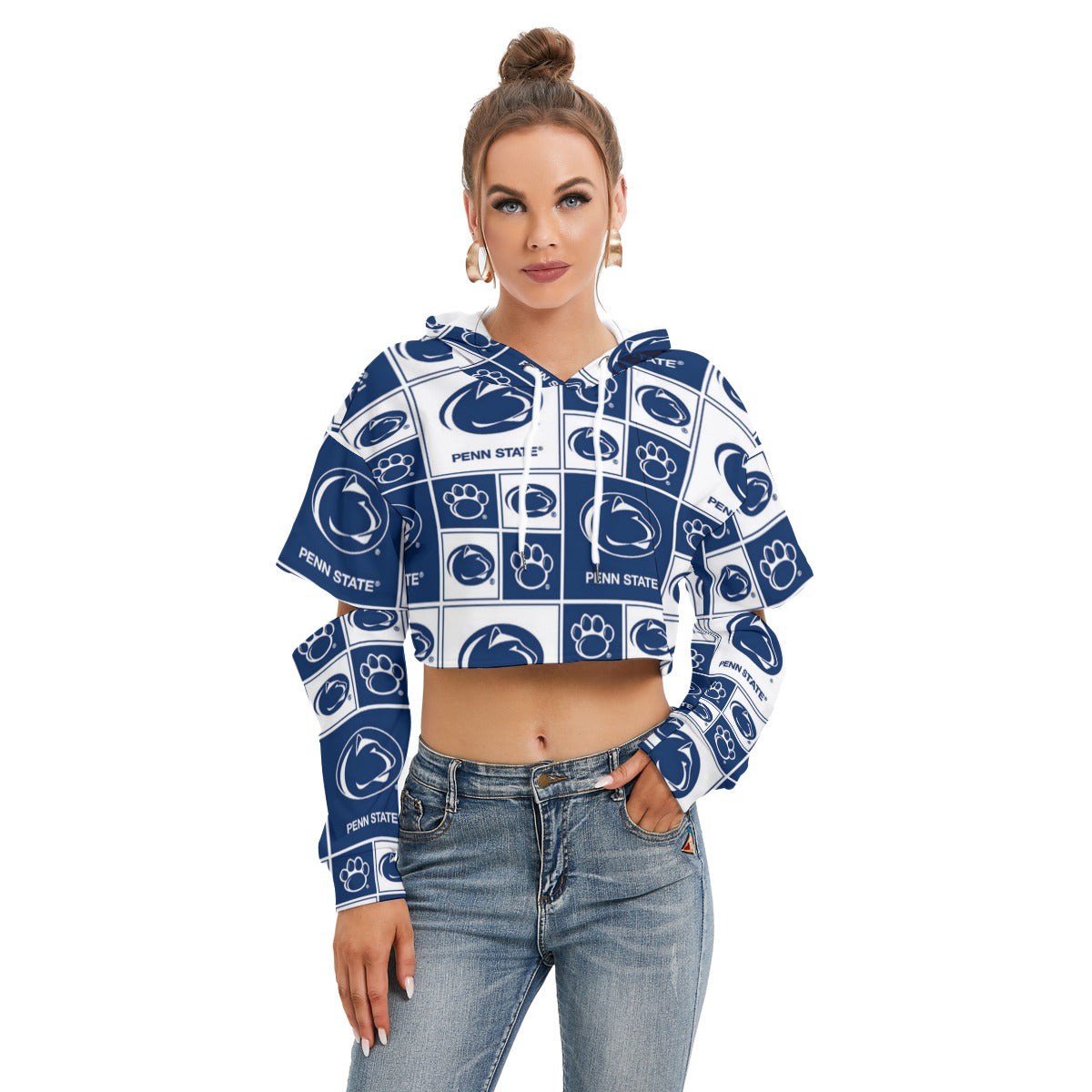 Penn State - Nittany Lions Women's Heavy Fleece Hoodie With Hollow Out Sleeve White varsity sports apparel
