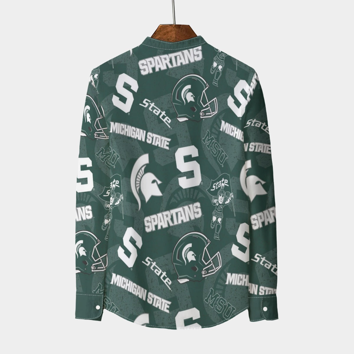 Michigan State Spartans Stand Collar Shirt With Long Sleeve|110GSM Imitation Flax - Big Ten football apparel varsity sportswear product image 2.0