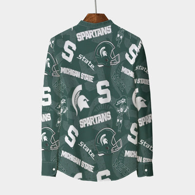 Michigan State Spartans Stand Collar Shirt With Long Sleeve|110GSM Imitation Flax - Big Ten football apparel varsity sportswear product image 2.0