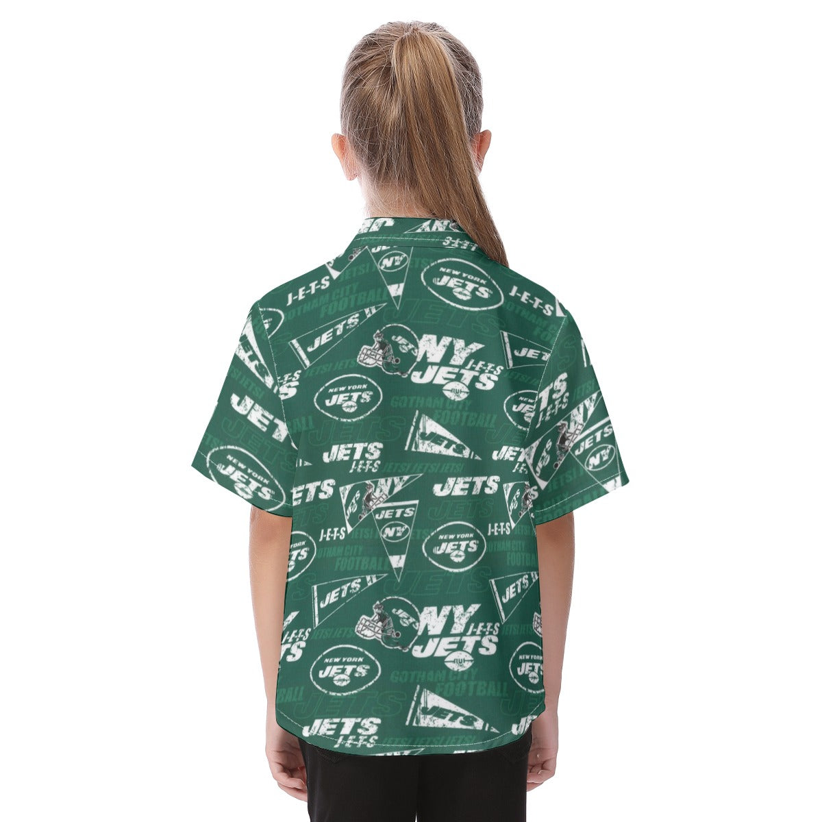 new-york-jets-kids-hawaiian-vacation-shirt green white football outfit side view