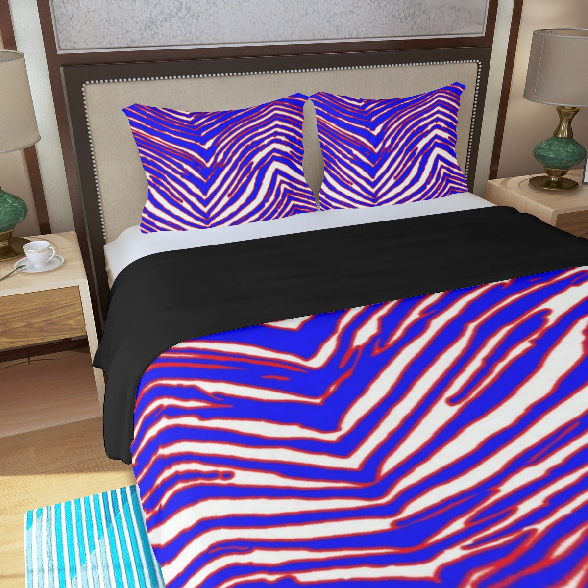 Buffalo football Three Piece Duvet Bedding Set – Red Blue White Zebra Game Day Style