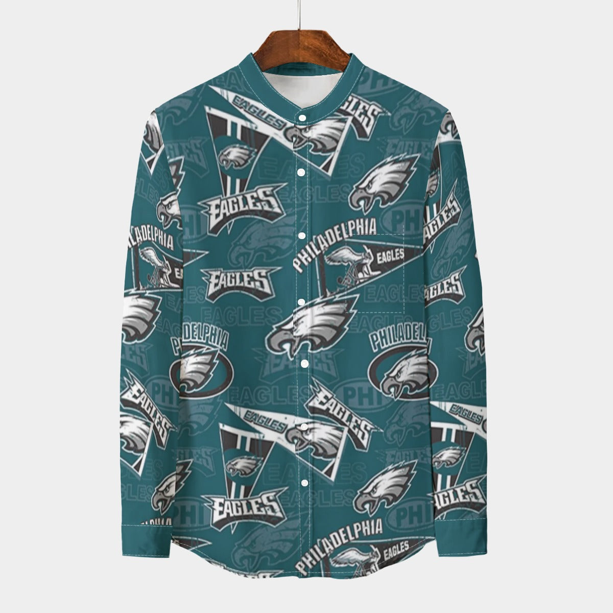 Philadelphia Eagles Men's Stand Collar Shirt With Long Sleeve|110GSM Imitation Flax – nfl fan apparel, football shirt, image 973