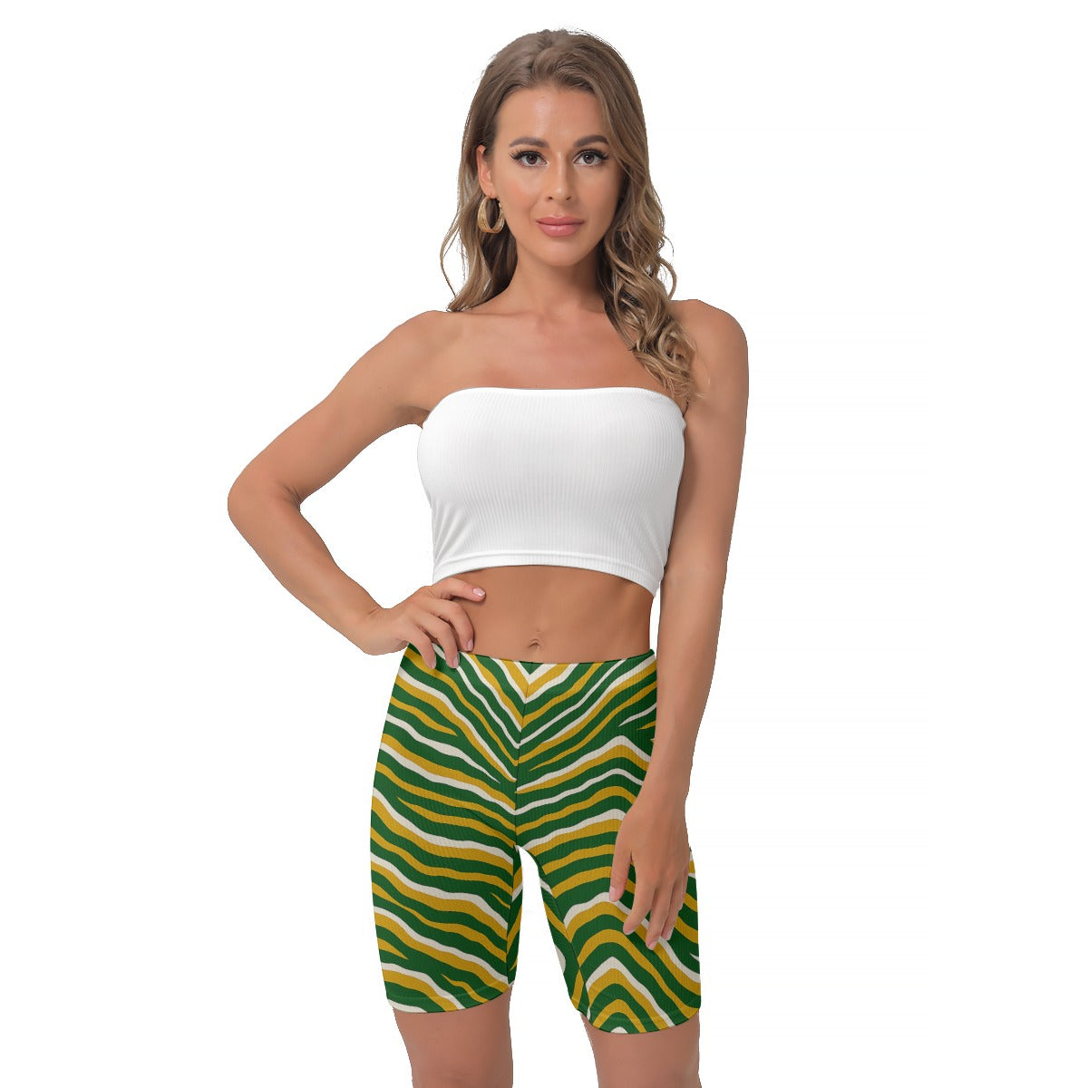 Green Bay Football Yellow Green Women’s Shorts – Game Day Streetwear – breathable comfort wear, nfl fan apparel, image 1.0