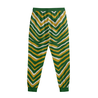 White Smoke Green Bay Football Yellow Green Zebra Sweatpants With Waistband – Game Day Streetwear