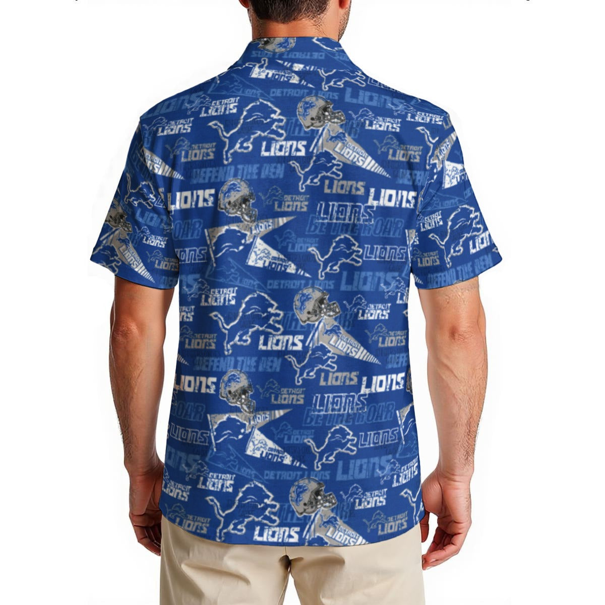detroit-lions-mens-hawaiian-shirt-150gsm blue silver football fabric breathable detail