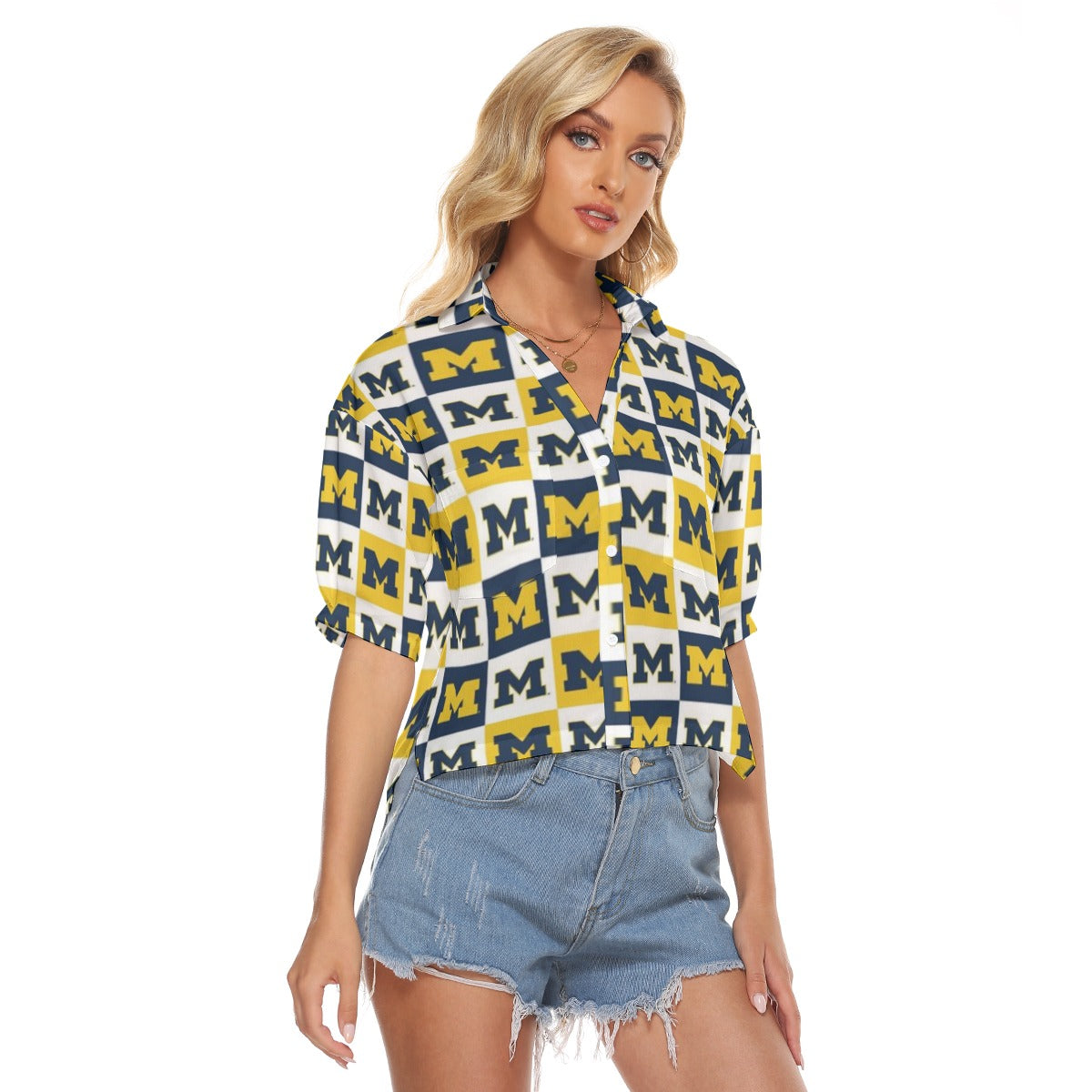Michigan Wolverines Women's V-neck Shirts White varsity sports apparel